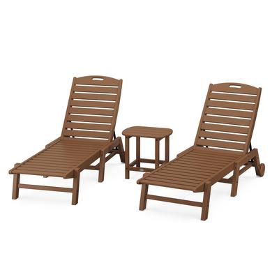 POLYWOOD Nautical 3-Piece Chaise Lounge with Wheels Set with South Beach 18" Side Table - N/A