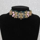 J. Crew Jewelry | J. Crew Colorful Fabric-Backed Rhinestone Chocker | Color: Green/Pink | Size: Os