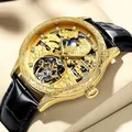 Montre Mécanique pour Homme Cadran Tigre Gravé 3D Seton existent Modules Tourbillon Or Diamant