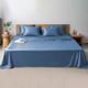 LINENWALAS Double Bed Sheet Set, 300 Thread Count 100% Bamboo Double Bedding Set, Cooling Sateen Weave Silk Sheets Set with 1 Fitted Sheet, 1 Flat Sheet & 2 Pillowcases (Double, Bahamas Blue)