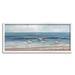 Stupell Industries Sandpipers Birds Cloudy Sky Beach Shore by Sally Swatland - Painting Canvas in Blue/Brown | 13 H x 30 W x 1.5 D in | Wayfair