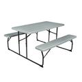 Costway Indoor and Outdoor Folding Picnic Table Bench Set with Wood-like Texture-Gray