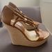 Michael Kors Shoes | Michael Kors Wedge Heels With Gold Accents | Color: Brown/Cream | Size: 5.5