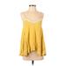 THML Sleeveless Blouse: V Neck Spaghetti Straps Yellow Tops - Women's Size X-Small
