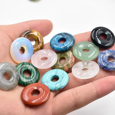 Assortiment de pierres naturelles de haute qualité gogo donut pendentifs perles de 25mm pour la