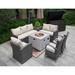 Outdoor Daybed Sofa Set with Fire Pit Table Rattan Garden Furniture by None(Brown Grey Mixing)