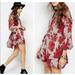 Free People Dresses | Free People Shake It Mini Dress Gray & Red Floral Long Sleeve Small Oversized | Color: Gray/Red | Size: S