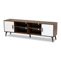 Quinn Mid-Century Modern 2-Door Wood Tv Stand Furniture by Baxton Studio in Walnut White