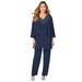 Plus Size Women's Embellished Capelet Pant Set by Roaman's in Navy (Size 18 W)