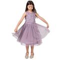 Maya Deluxe Mädchen Girls Sequin Embellished Party Tutu Bridesmaids Wedding Midi Dress With Belt Bow Kleid, Moody Lilac, 3-4 Jahre EU