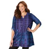 Plus Size Women's UPTOWN TUNIC BLOUSE by Catherines in Purple Abstract Plaid (Size 2X)