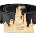 Disney Accessories | Disney Parks Metal Fantasyland Castle Buckle Black Simulated Leather Belt Xs - M | Color: Black/Gold/Green/Red | Size: Xs-M