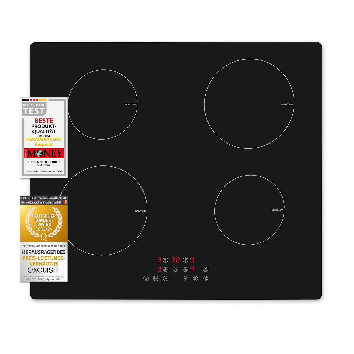 Exquisit Kochfeld EKI 601-2.3 | Induktion | Touch Control | 4 Kochstellen | Rahmenlos | 7000 W Image