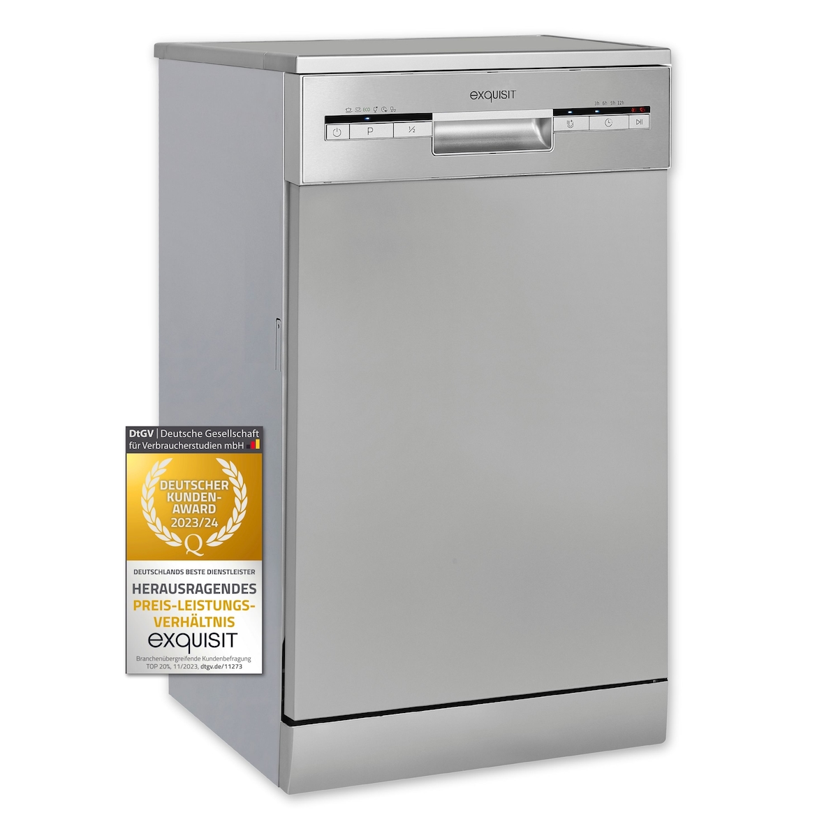 Exquisit Geschirrspüler GSP9109-030E silber | Spülmaschine 45 cm | ECO-Modus | Maßgedecke: 9 | Standgerät Image