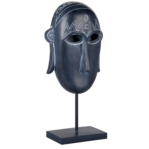 Dekofigur Schwarz Kunstharz 39 cm Afrikanische Maske Statue auf einem Ständer Statuette Ornament Dekoration Zubehör Wohnzimmer