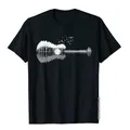 T-Shirt homme de plage en coton imprimé guitare Lake Shadow Love Guitar