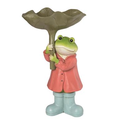 Transpac Resin 14" Green Spring Frog and a Lilly Pad Bird Bath Decor