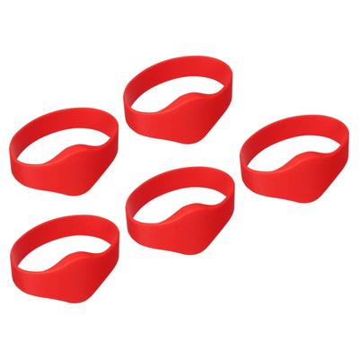 5Pcs RFID Proximity Silicone Wristbands 13.56MHz Read Only Wide Ring Type Red