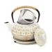 3 Piece Set White Japanese Cast Iron Teapot with Stainless Steel Infuser and Trivet (27 oz)