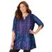 Plus Size Women's UPTOWN TUNIC BLOUSE by Catherines in Purple Abstract Plaid (Size 0X)