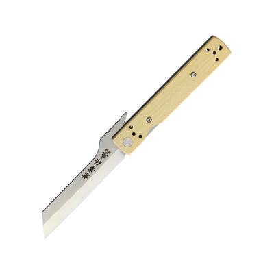 Kanetsune Brushed Brass Linerlock Folding Knife 2.5" satin finish stainless blade Brushed brass handle KB-561