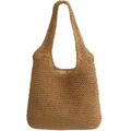 KharmLaddy Straw Shoulder Bag for Women Summer Beach Woven Hobo Bag Handmade Weaving Bag Khaki