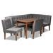 Stewart Mid-Century Grey Velvet Upholstered Wood Dining Nook Set