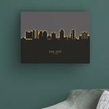 Ebern Designs San Jose California Skyline Glow II by Michael Tompsett - Wrapped Canvas Graphic Art Canvas, in Black/Gray | Wayfair