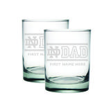 Notre Dame Fighting Irish Two-Pack 14oz. Personalized Dad Etched Rocks Glass