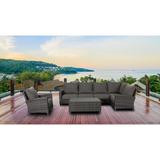 Barbados 5-Piece Sectional Set Outdoor Patio Furniture Rattan Wicker includes Club Chair and Grey Olefin Cushions