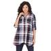 Plus Size Women's Soft Plaid Button-Up Big Shirt by Roaman's in Black Medallion Plaid (Size 42 W)