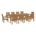 Modway Marina 11 Piece Outdoor Patio Teak Dining Set Wood/Teak in Brown/White | 30.5 H x 108.5 W x 39.5 D in | Wayfair EEI-3283-NAT-WHI-SET