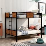Full-over-full bunk bed modern style steel frame bunk bed with safety rail, built-in ladder for bedroom