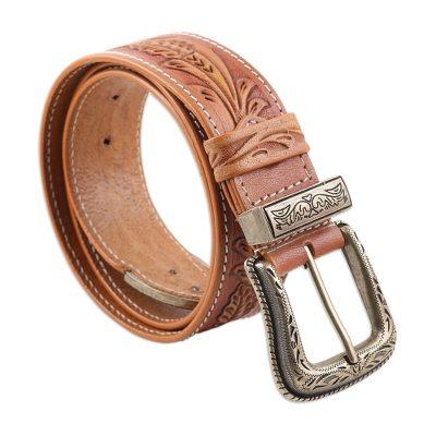 Royal Garden,'Leaf Motif Men's Leather Belt'