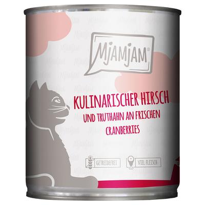 24x 800g MjAMjAM kulinarischer Hirsch und Truthahn an frischen Cranberries Katzenfutter nass