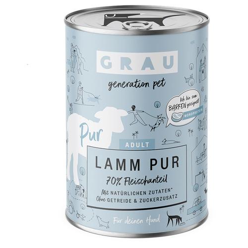 6x 400g GRAU Hundefutter Lamm Pur mit Leinöl Hundefutter nass