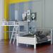 Exquisite and Comfortable Twin over Full Wooden Loft Bed with Cabinet and Inclined Ladder, Ball Shape Embellishment