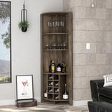 FM Furniture Bouvet Corner Bar Cabinet with 3 Shelves, 8 Wine Cubbies, Cup Rack, and 2 Side Shelves - N/A