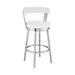 Swivel Counter Barstool with Curved Open Back and Metal Legs, White and Silver