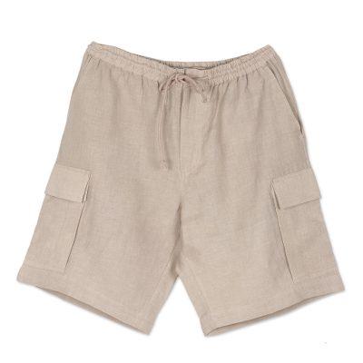 Spring Cool in Sand,'Linen-Blend Cargo Shorts with Drawstring'