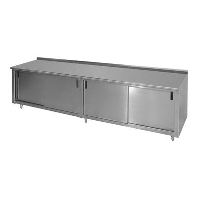 Advance Tabco CF-SS-2410M 24" x 120" 14 Gauge Work Table with Cabinet Base and Mid Shelf - 1 1/2" Backsplash