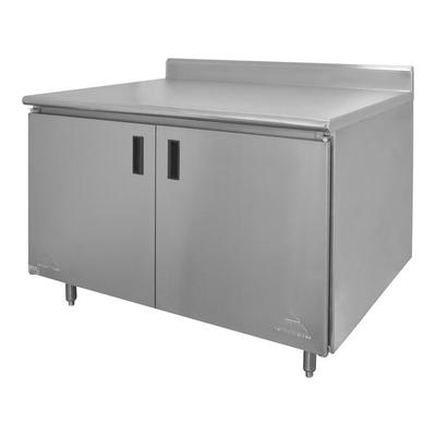 Advance Tabco HK-SS-303M 30" x 36" 14 Gauge Enclosed Base Stainless Steel Work Table with Fixed Midshelf and 5" Backsplash