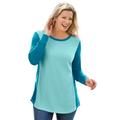 Plus Size Women's Colorblock Scoopneck Thermal Sweatshirt by Woman Within in Azure Deep Teal (Size L)