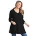 Plus Size Women's V-Neck Shaker Trapeze Sweater by Woman Within in Black (Size M)