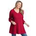 Plus Size Women's V-Neck Shaker Trapeze Sweater by Woman Within in Vivid Red (Size 1X)