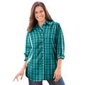 Plus Size Women's Perfect Long Sleeve Shirt by Woman Within in Aquamarine Plaid (Size 1X)
