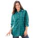 Plus Size Women's Perfect Long Sleeve Shirt by Woman Within in Aquamarine Plaid (Size 1X)