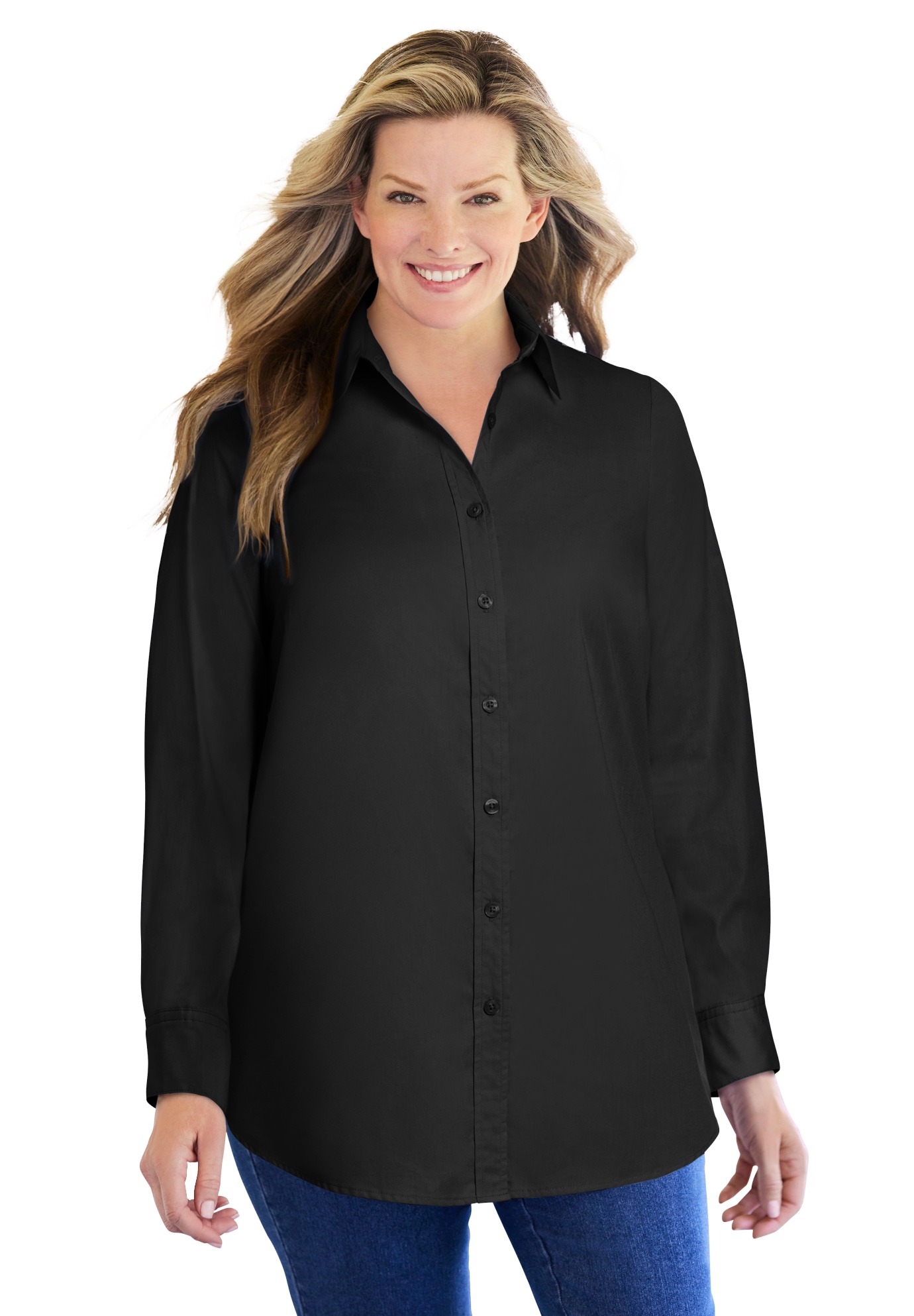 Plus Size Women's Perfect Long Sleeve Shirt by Woman Within in Black (Size 5X)
