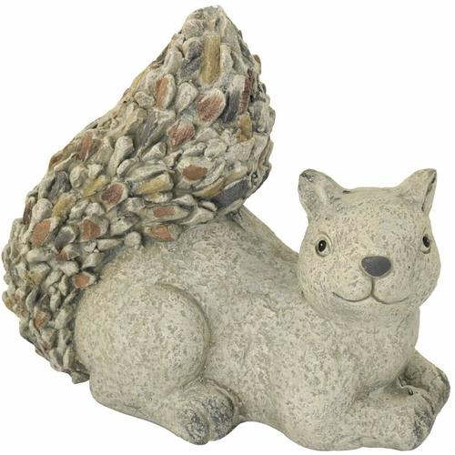 Steinfigur Eichhörnchen 31 cm liegend Deko Gartenfigur Polystone Steinoptik – Mehrfarbig