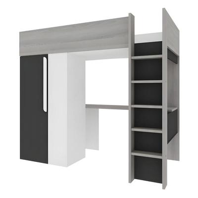 Vente-unique - Hochbett mit Schreibtisch & Kleiderschrank - 90 x 200 cm - Anthrazit & Weiß Image